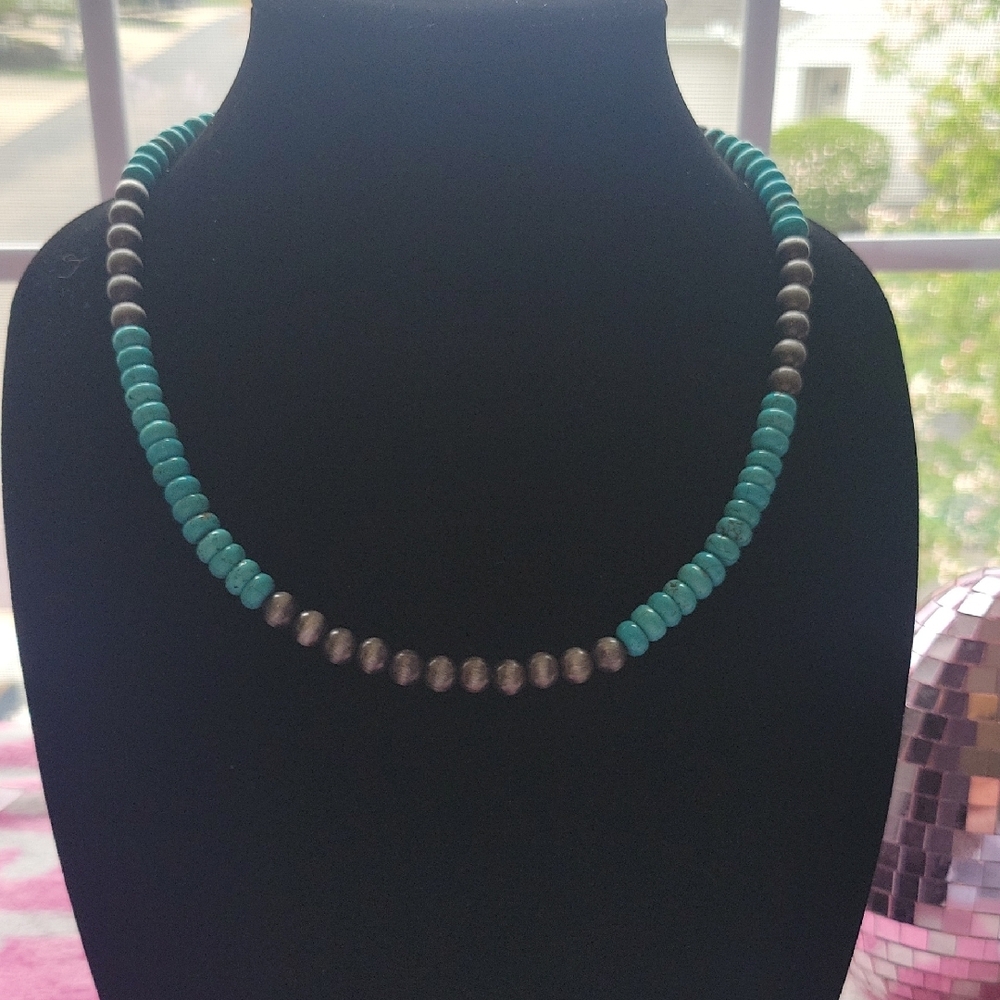 Turquoise and Silver Beaded Necklace